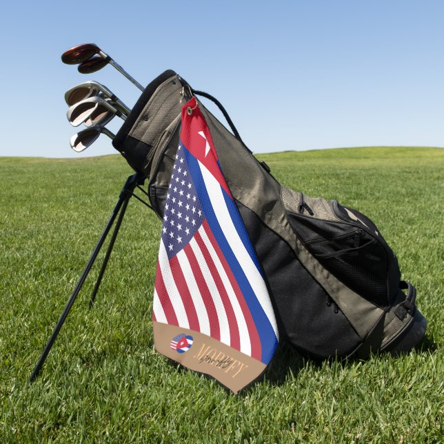 Toalla de golf Bandera Cubana Monogramada / Americ (Verde)