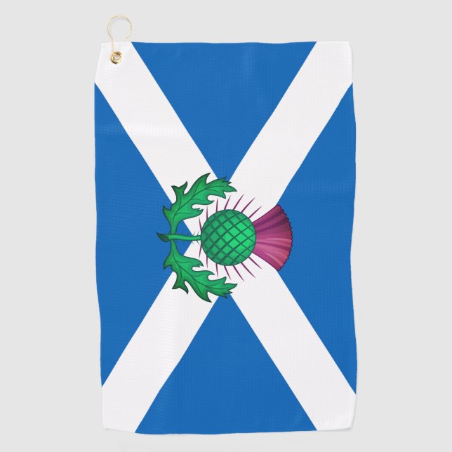 Toalla De Golf Bandera de Escocia con el cardo superpuesto (Anverso)