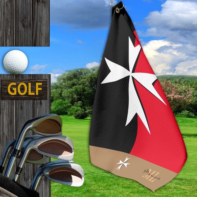Toalla De Golf Bandera de Malta Golf, cruz maltesa monogramada St (Subido por el creador)
