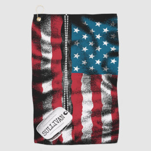 Toalla De Golf Bandera de perro de soldado militar personalizado
