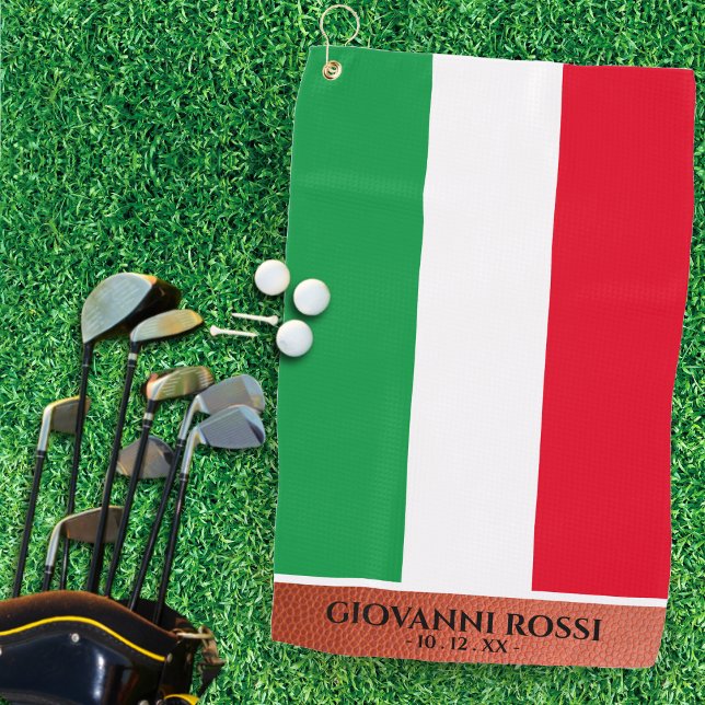 Toalla De Golf Bandera italiana Nombre verde rojo blanco (Italy Italian Flag Red White Green Name Golf Towel)