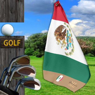 Toalla De Golf Bandera mexicana y golf/deportes monogramados en M