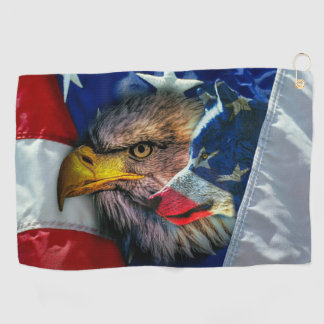 Toalla De Golf Bandera Patriótica Americana Bald Eagle Wolf