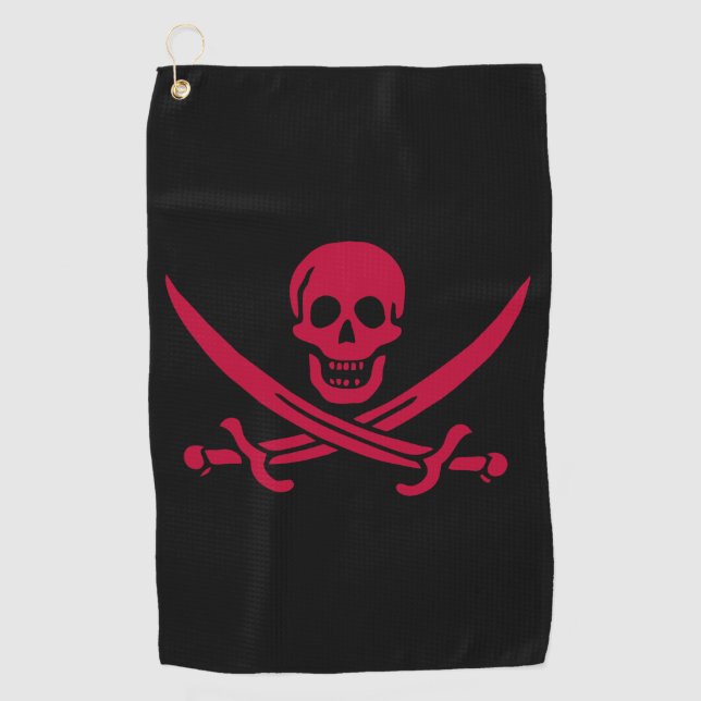Toalla De Golf Bandera pirata de Crimson Skull & Swords Jack en C (Anverso)