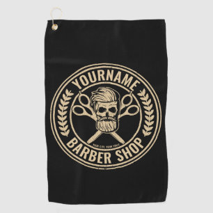 Toalla De Golf Barbería Personalizada Skull Rockabilly Salón  