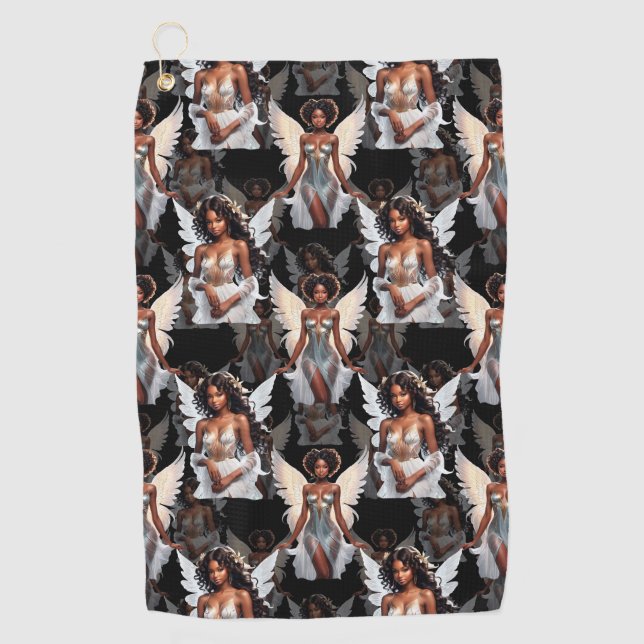 Toalla De Golf Beautiful Black Girl Angels Pattern Design -Dark (Anverso)