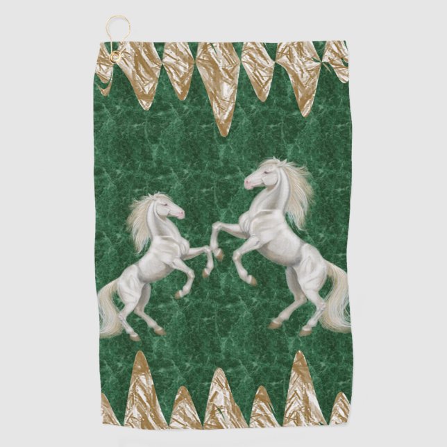 Toalla de golf Beige Green Horse White (Anverso)