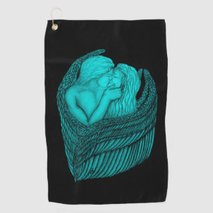 Toalla De Golf Besada de ángeles , diseño negro y verde