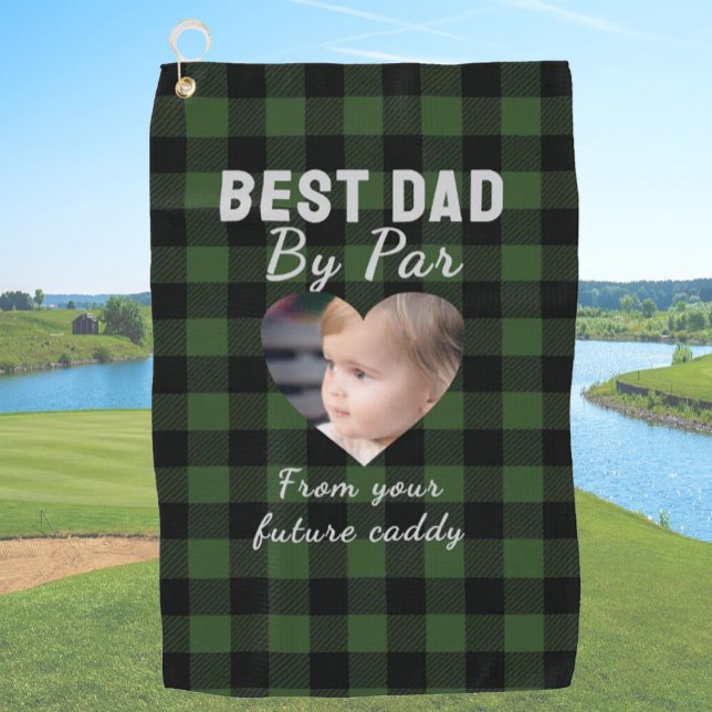 Toalla De Golf Best Dad Custom Kids Photo Green Buffalo Plaid (Subido por el creador)
