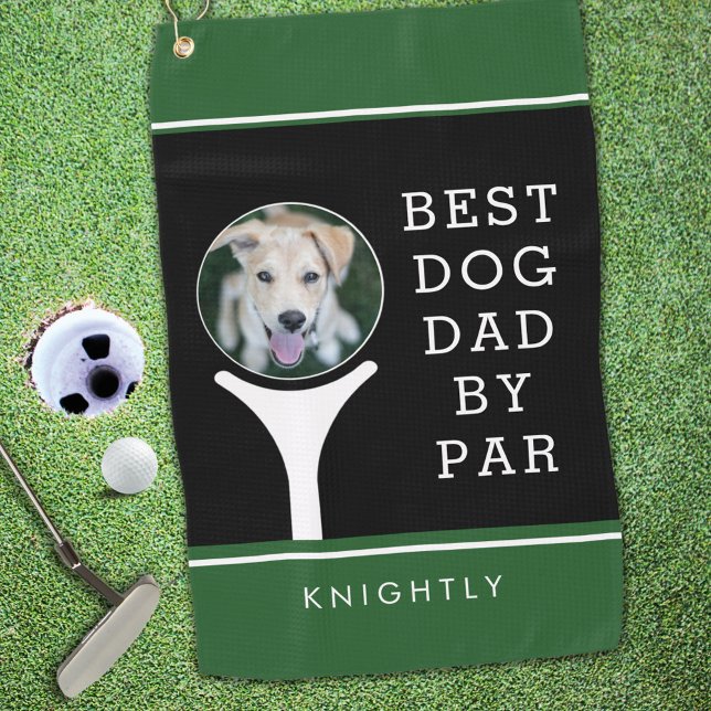 Toalla De Golf BEST DOG DAD BY PAR Foto Personalizada Verde Negro (Subido por el creador)