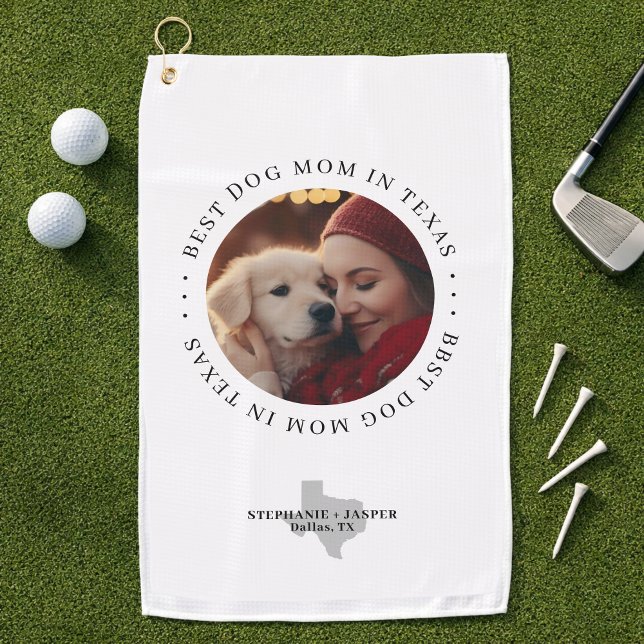 Toalla De Golf Best Dog Mom in Texas Personalized Photo (Add photo, names, and city / location  to personalize)