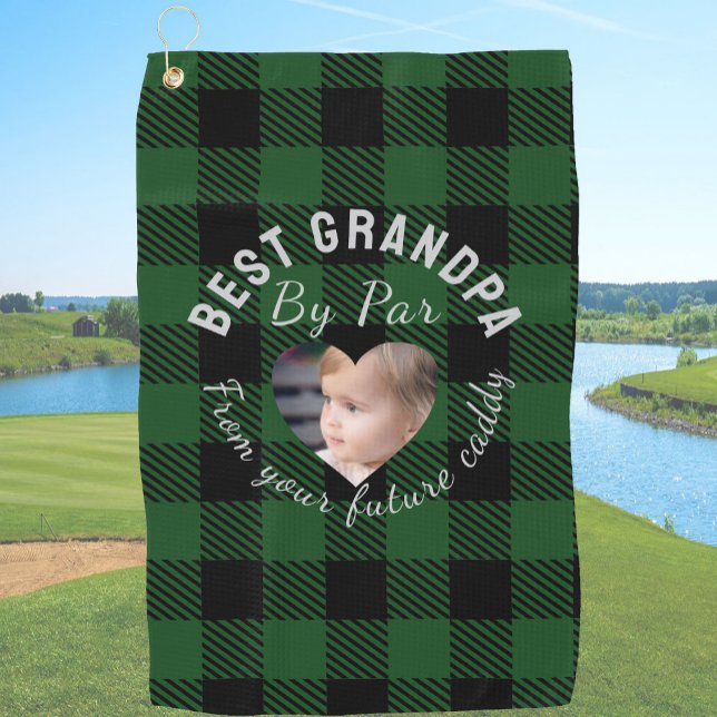 Toalla De Golf Best Grandpa Custom Kids Photo Green Buffalo Plaid (Subido por el creador)