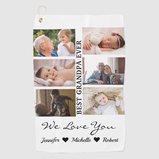 Toalla De Golf Best Grandpa Ever Custom Photos Grandchildren Name (Anverso)