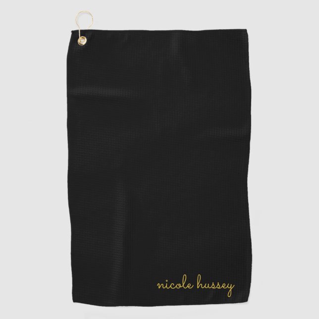 Toalla De Golf Black and Gold Script  | Stylish Monogram Modern (Anverso)