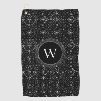 Toalla De Golf Black and White Snowflakes Pattern Monogram