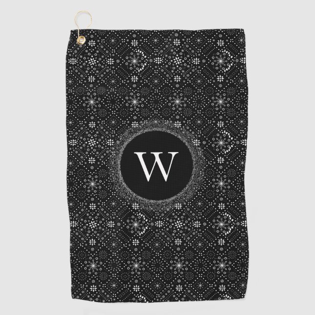 Toalla De Golf Black and White Snowflakes Pattern Monogram (Anverso)