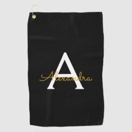 Toalla De Golf Black Gold Modern Script Girly Monograma Nombre