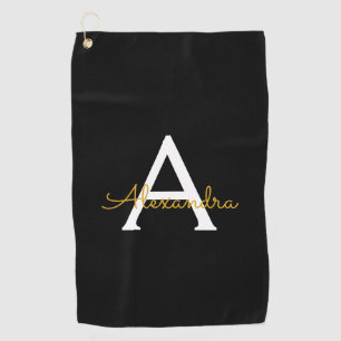 Toalla De Golf Black Gold Modern Script Girly Monograma Nombre