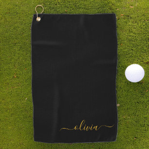 Toalla De Golf Black Gold Modern Script Girly Monograma Nombre