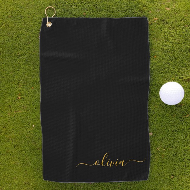 Toalla De Golf Black Gold Modern Script Girly Monograma Nombre (Subido por el creador)