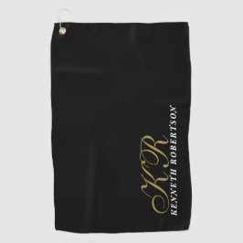 Toalla De Golf Black Monograma Oro Blanco Nombre Minimalista Homb