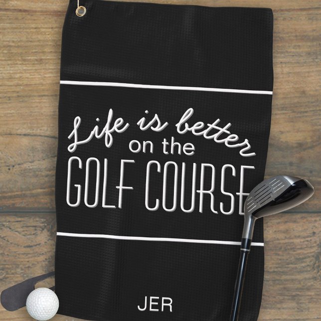 Toalla De Golf Black Monogrammed Modern Golfer Life is Better Pro (Black & White Monogrammed Initials Modern Golfer Life is Better on the Golf Course Pro Golf Towel)