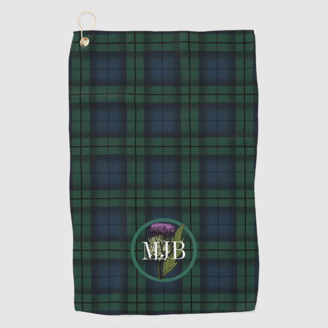Toalla De Golf Black Watch Plaid Tartán Scottish Thistle Monogram (Anverso)