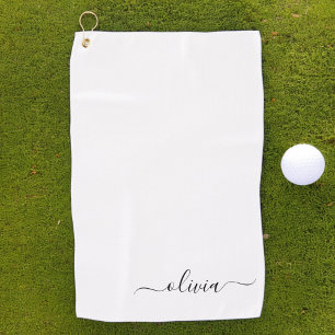 Toalla De Golf Black White Modern Script Girly Monograma Nombre