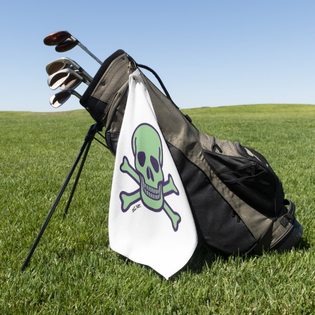 Toalla de golf blanca Green Skull (Verde)