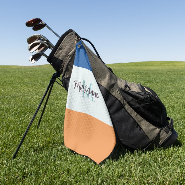Toalla De Golf Bloque de color Moderno Monogramado simple (Verde)