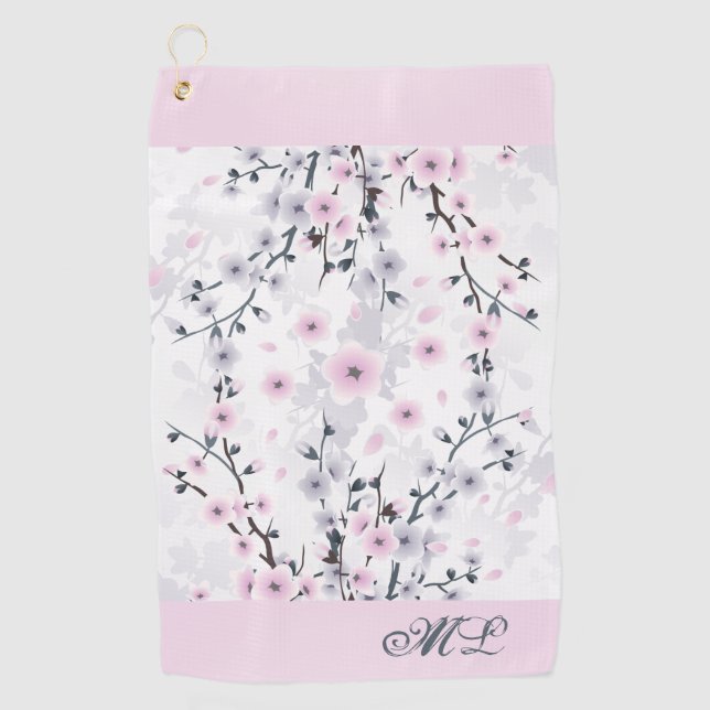 Toalla De Golf Blossom Dusky Mauve Rosa Monograma (Anverso)