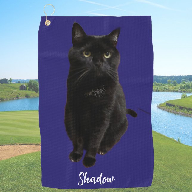 Toalla De Golf Blue Custom Black Cat Photo and Name Personalized (Subido por el creador)