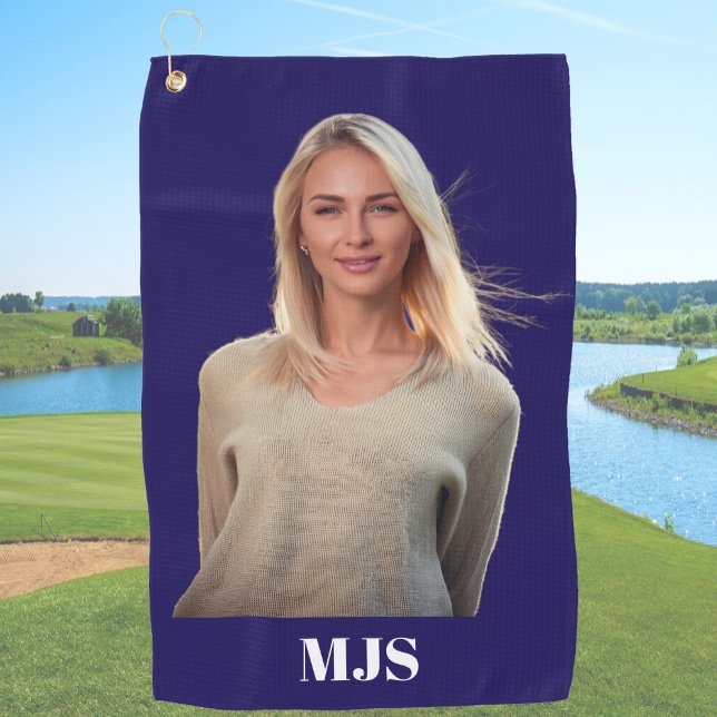 Toalla De Golf Blue Custom Monogram and Photo Personalized (Subido por el creador)