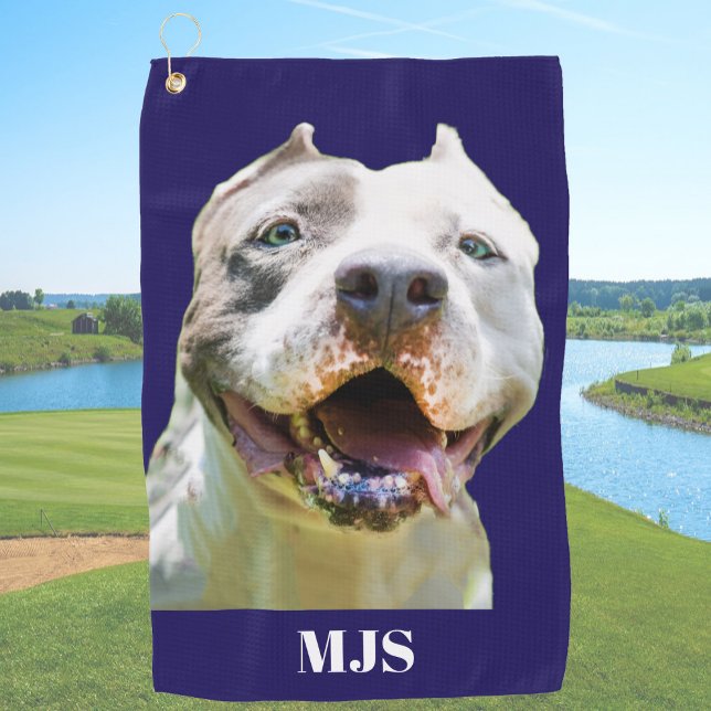Toalla De Golf Blue Custom Monogram Dog Photo Personalized (Subido por el creador)