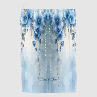 Toalla De Golf Blue Flowers and Pearls Golf Towel