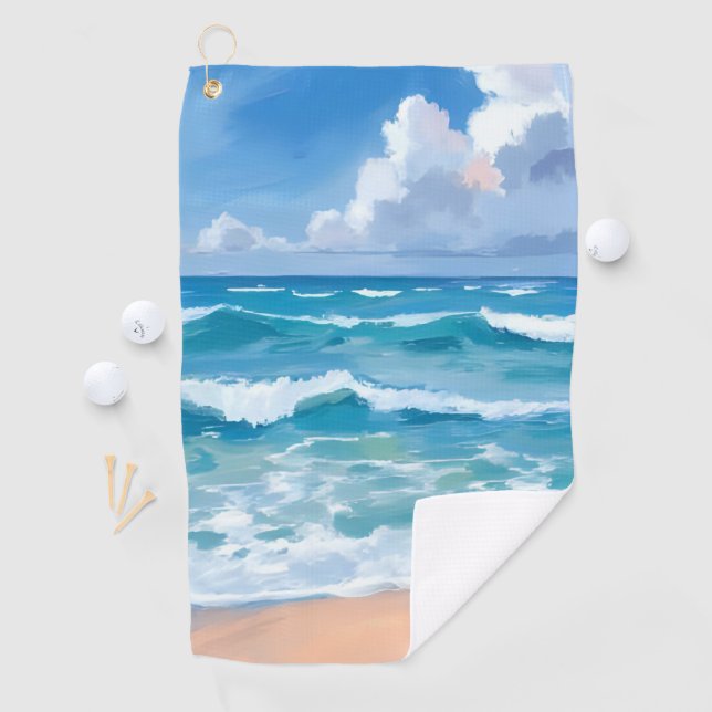 Toalla De Golf Blue Ocean Waves | Beach Sea Watercolor  (In situ)