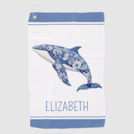 Toalla De Golf Blue Toile Floral Beach Dolphin Personalizado