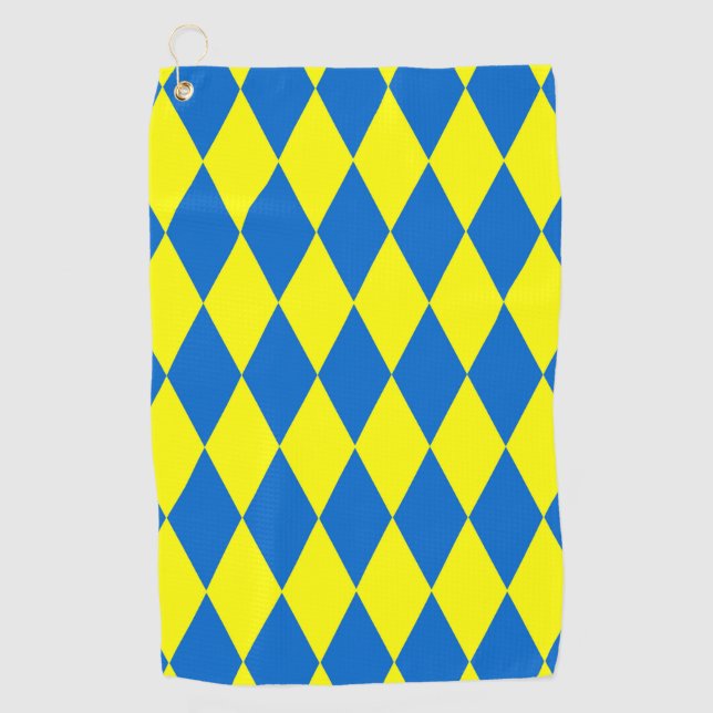 Toalla De Golf Blue Yellow Harlequin Checkered Design  (Anverso)