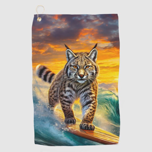 Toalla De Golf Bobcat Surfing Alaska Design Por Rich AMeN Gill (Anverso)