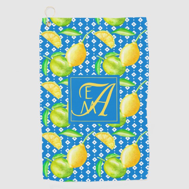 Toalla De Golf Boda de Lemon Tree Ocean Blue MONOGRAM (Anverso)