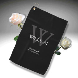 Toalla De Golf Boda Groomsman Regalo Elegante Monograma Guay Negr