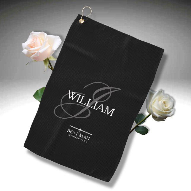 Toalla De Golf Boda Mejor regalo de hombre Monograma Nombre Guay  (For the Weddings Best Man Gift: Monogram & Name plus Date Modern Golf Towel.)
