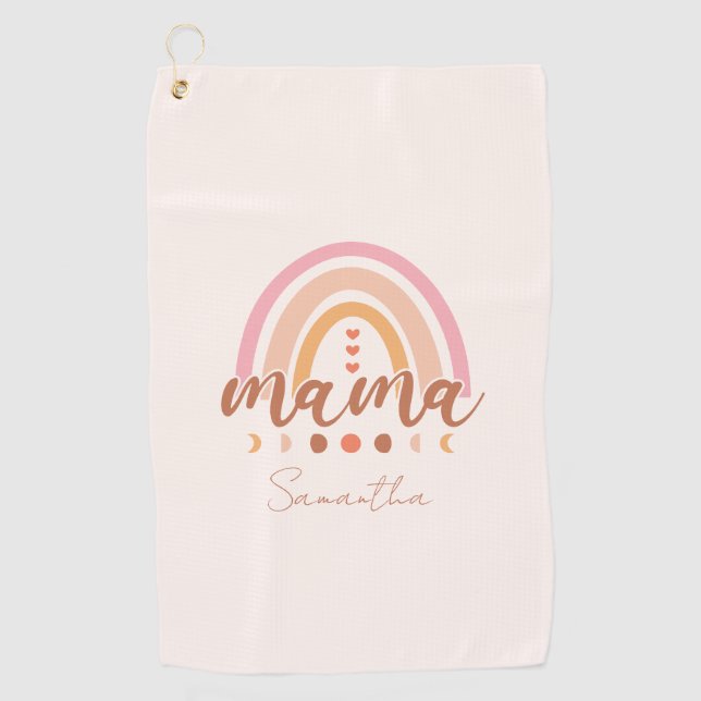 Toalla De Golf Boho Rainbow Mama con las fases lunares (Anverso)