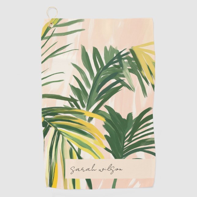 Toalla De Golf Boho Rubor Green Tropical Palm Leaves Beach (Anverso)