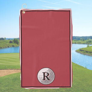Toalla De Golf Bola de golf roja con inicial monogramada personal