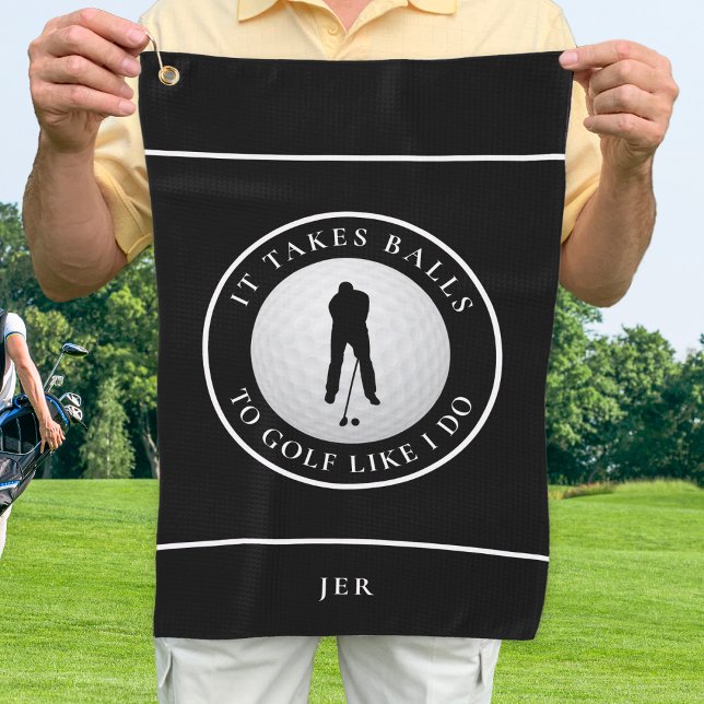 Toalla De Golf Bolas Humor Golfer Sports Pun Monogramado Negro (Subido por el creador)