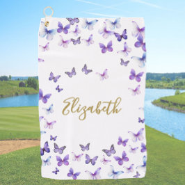 Toalla De Golf Bonito Mariposas Púrpura Nombre Personalizado Dama