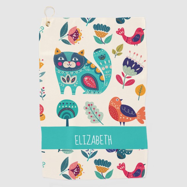 Toalla De Golf Bonito Presupuestaria Gatos Girly Estilo Arte Folk (Anverso)