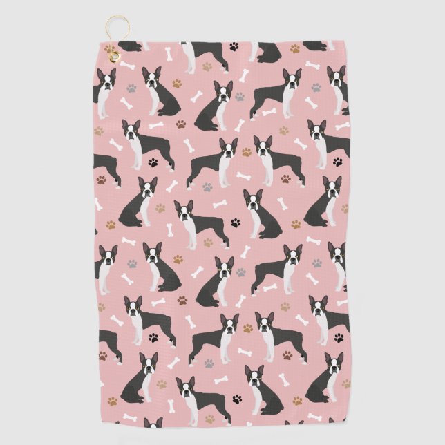 Toalla de golf Boston Terrier Bones and Paws (Anverso)