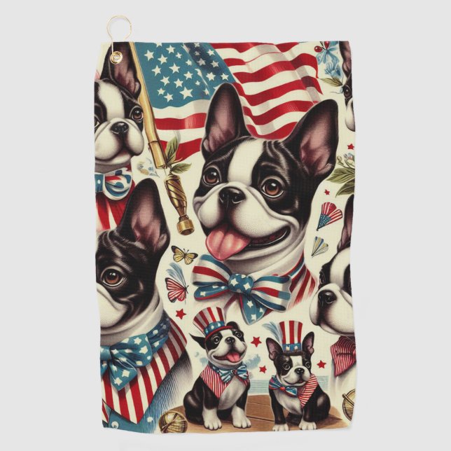 Toalla De Golf Boston Terrier Vintage Seamless Ilustracion (Anverso)